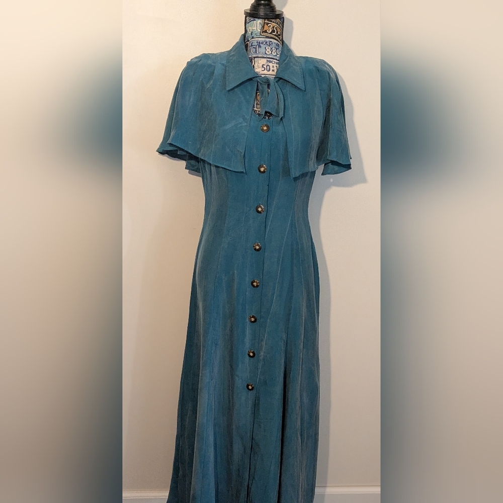 Beau David Vintage Turquoise Caped Shoulder Sleeveless Dress